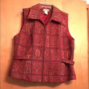 Brocade zip-front vest, 14, dark red/burgundy